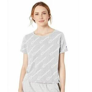 Champion Allover Spellout Cropped T-Shirt Keyhole Detail